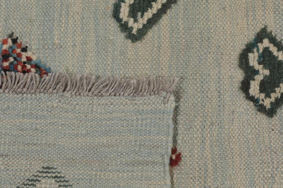 Handgeweven lichtblauw Kelim Nimbaft vloerkleed met hartjesmotieven uit Afghanistan