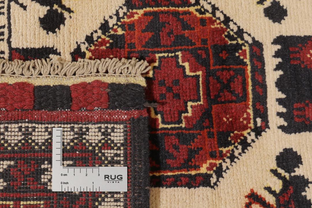 Håndknyttet afghansk Kunduz-tæppe med røde og beige geometriske mønstre