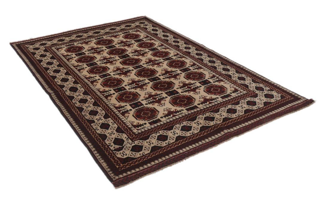 Tapis Kunduz noué à la main originaire d'Afghanistan dans des tons rouge et beige