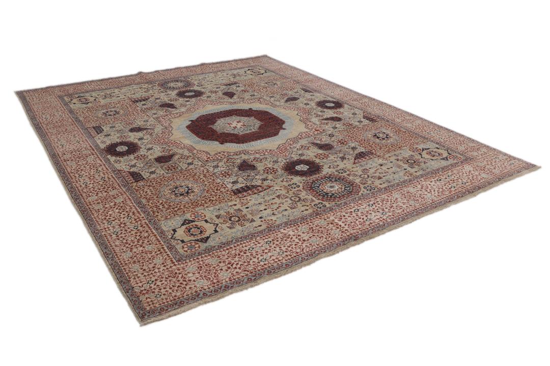 Håndknyttet afghansk Mamluk-tæppe med røde og beige geometriske mønstre
