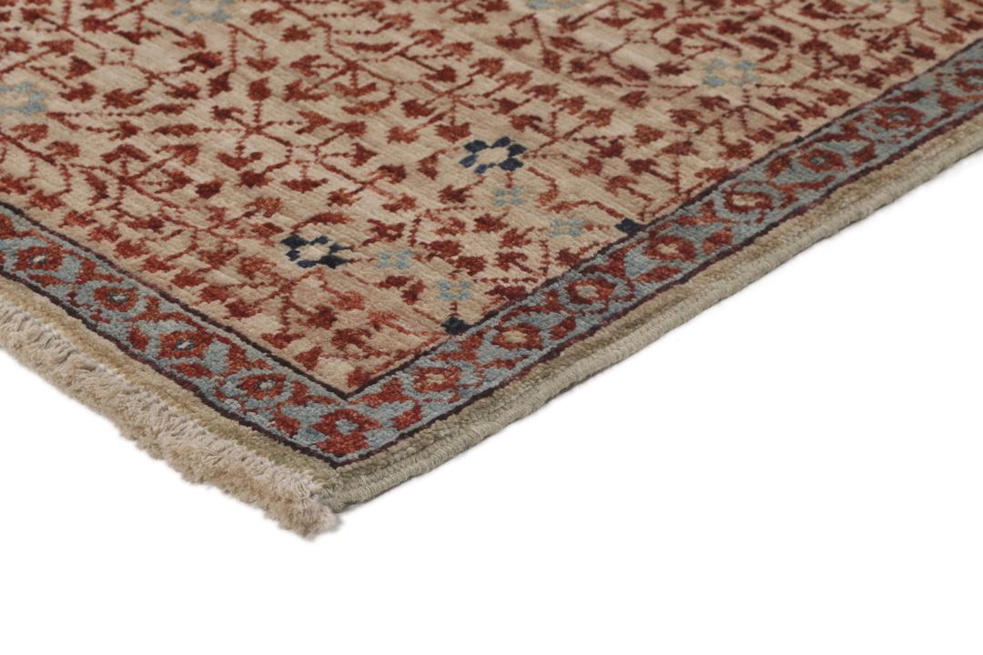 Håndknyttet afghansk Mamluk-tæppe med røde og beige geometriske mønstre