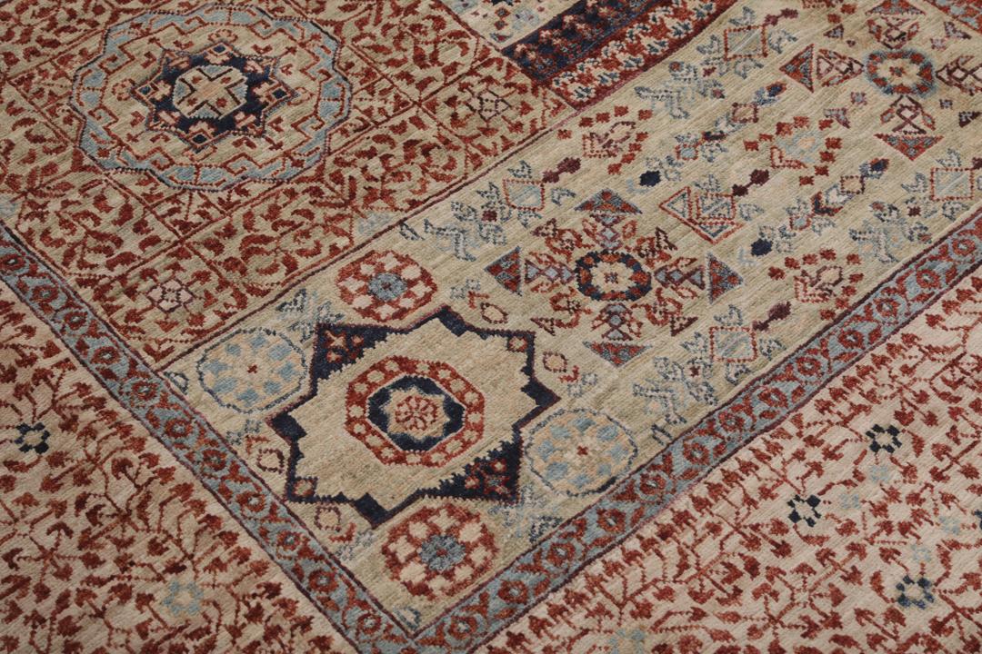 Håndknyttet afghansk Mamluk-tæppe med røde og beige geometriske mønstre