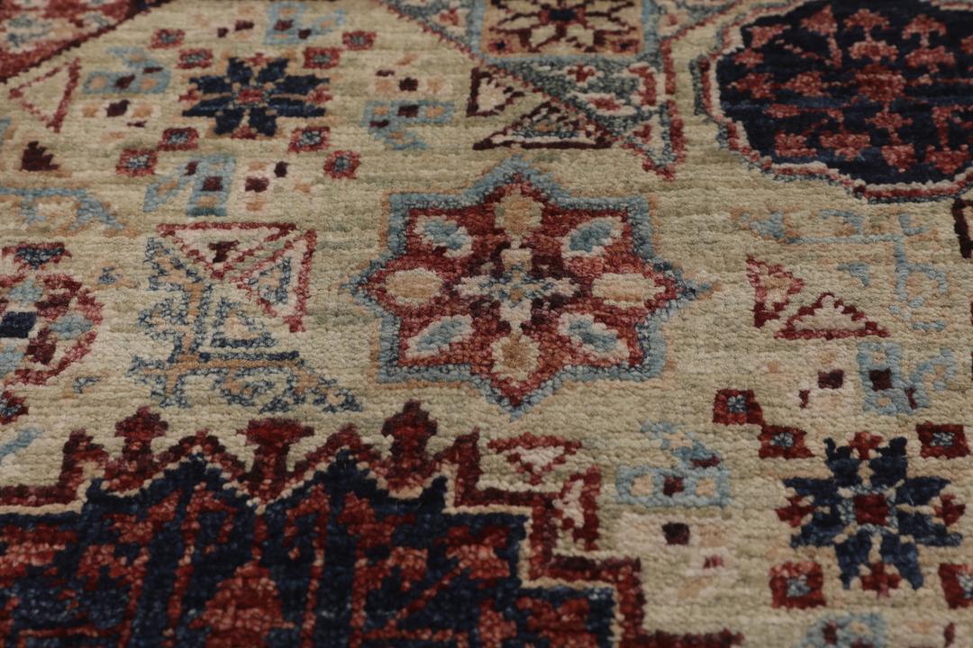 Håndknyttet afghansk Mamluk-tæppe med røde og beige geometriske mønstre