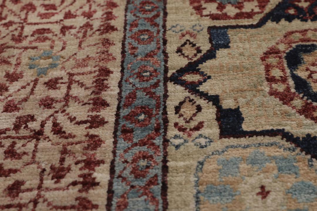 Håndknyttet afghansk Mamluk-tæppe med røde og beige geometriske mønstre