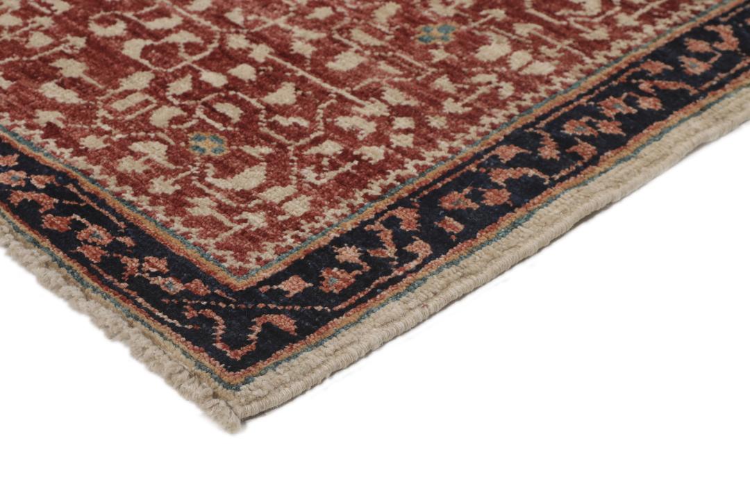 Håndknyttet Mamluk-tæppe fra Afghanistan i røde og beige nuancer