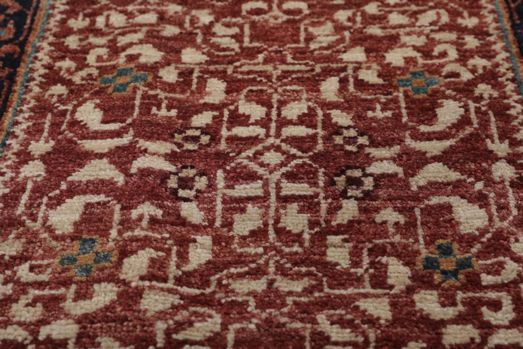 Håndknyttet Mamluk-tæppe fra Afghanistan i røde og beige nuancer