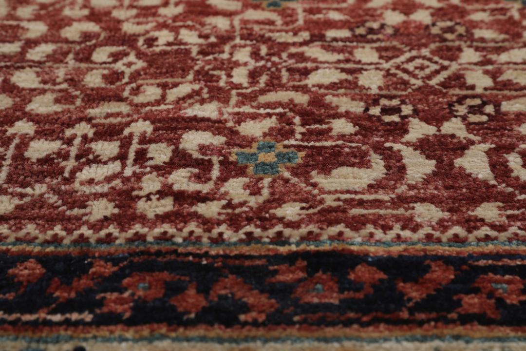 Håndknyttet Mamluk-tæppe fra Afghanistan i røde og beige nuancer