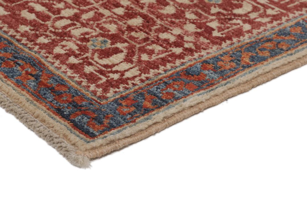 Handgeknoopt Mamluk tapijt uit Afghanistan in donkerrode en blauwe tinten