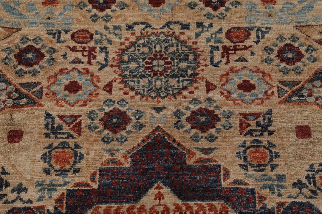 Handgeknoopt Mamluk tapijt uit Afghanistan in donkerrode en blauwe tinten