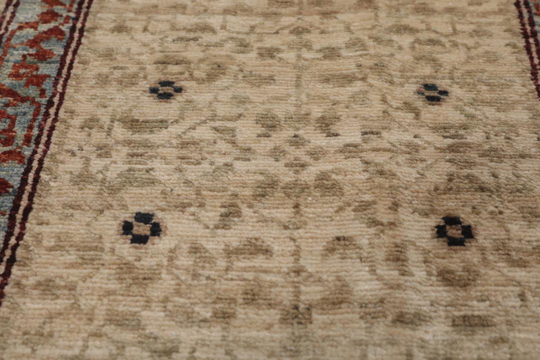 Håndknyttet Mamluk-tæppe fra Afghanistan med et beige og flerfarvet geometrisk design