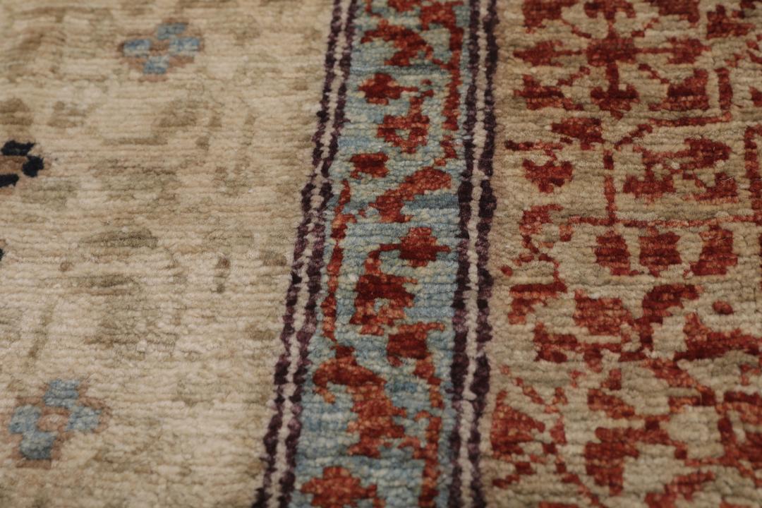 Håndknyttet Mamluk-tæppe fra Afghanistan med et beige og flerfarvet geometrisk design