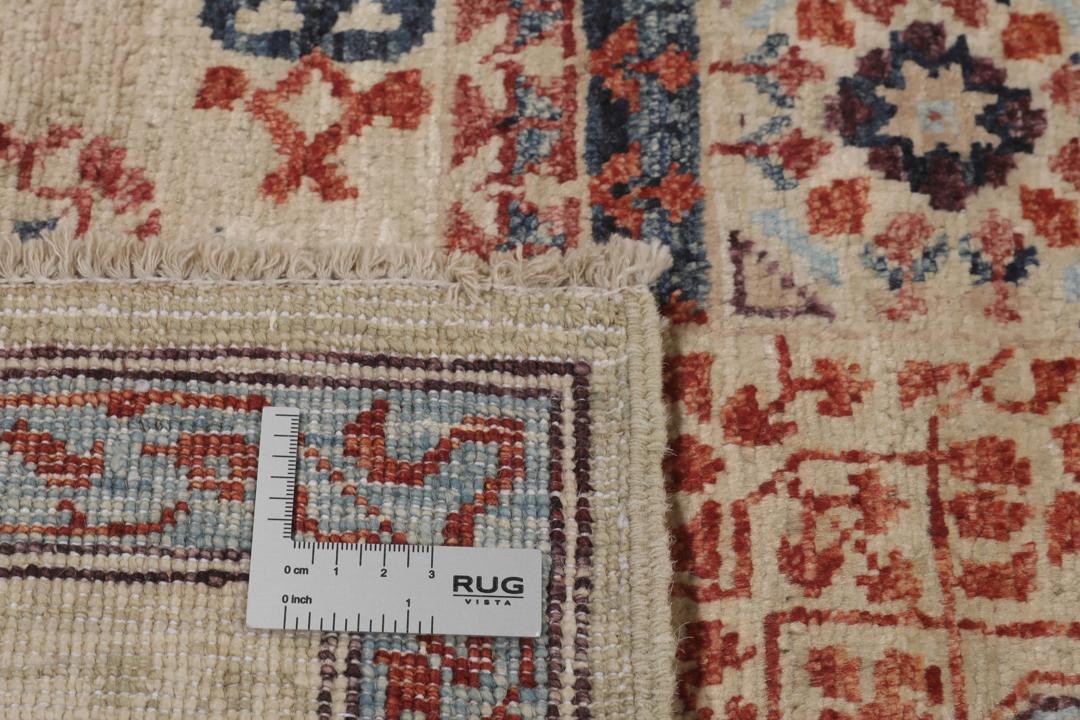 Håndknyttet Mamluk-tæppe fra Afghanistan med et beige og flerfarvet geometrisk design