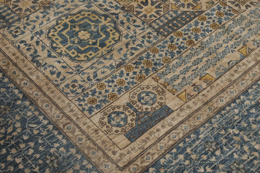 Covor Mamluk înnodat manual din Afganistan în nuanțe de albastru și bej