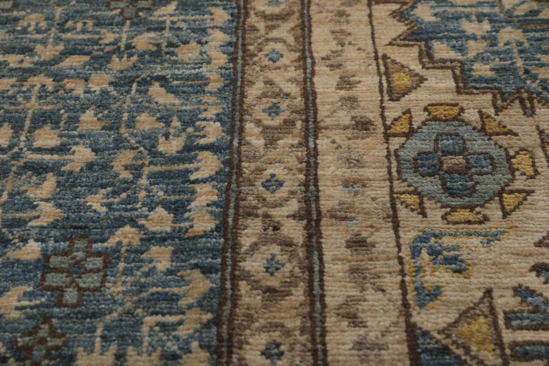 Covor Mamluk înnodat manual din Afganistan în nuanțe de albastru și bej