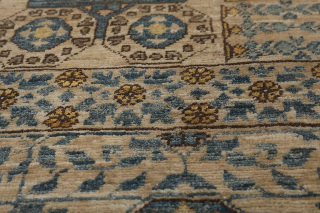Covor Mamluk înnodat manual din Afganistan în nuanțe de albastru și bej