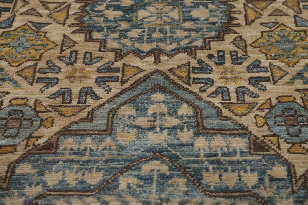 Covor Mamluk înnodat manual din Afganistan în nuanțe de albastru și bej