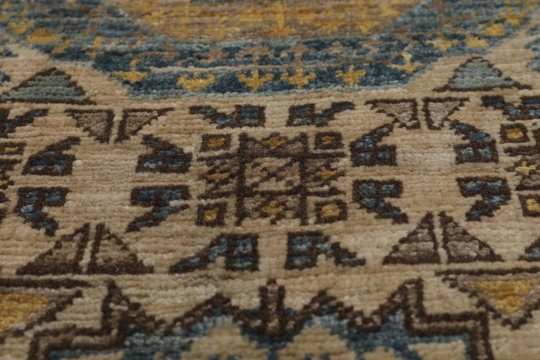 Covor Mamluk înnodat manual din Afganistan în nuanțe de albastru și bej