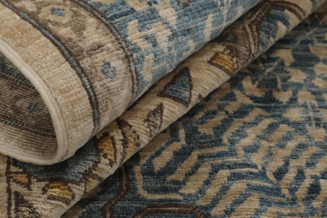 Covor Mamluk înnodat manual din Afganistan în nuanțe de albastru și bej