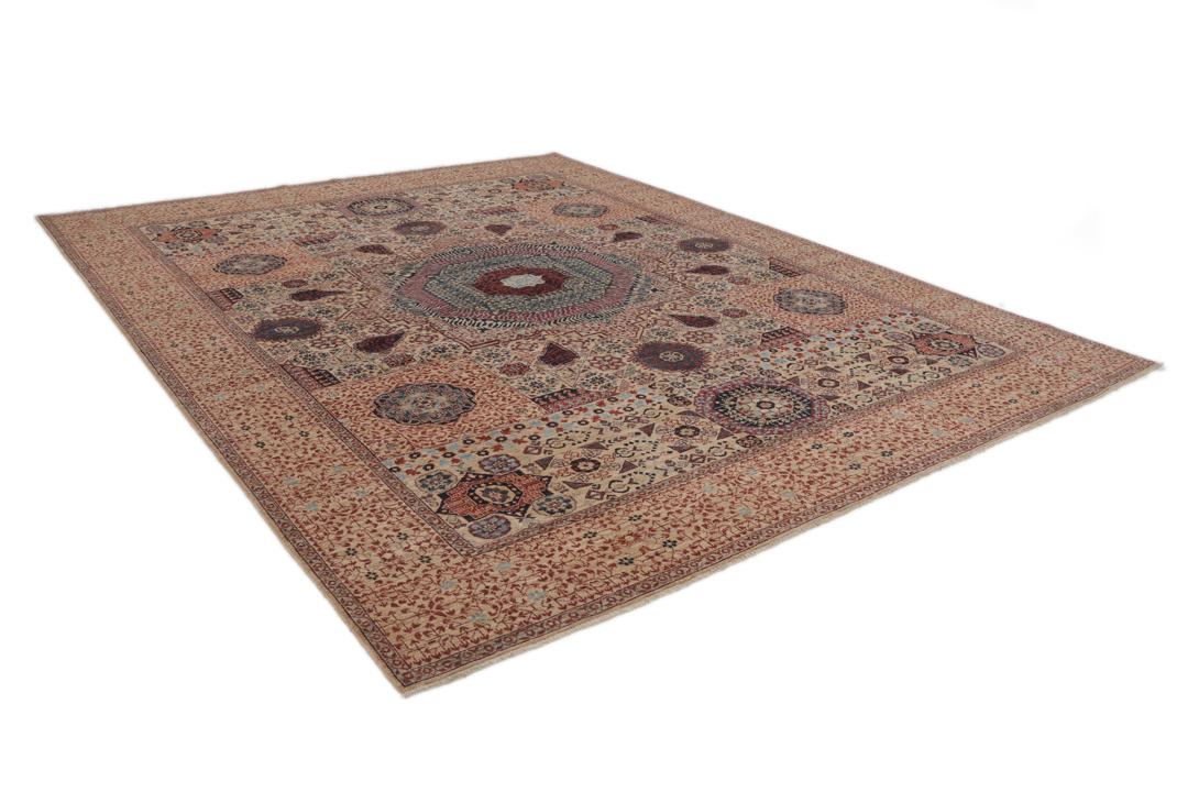 Handgeknoopt Afghaans Mamluk-tapijt in rood en beige