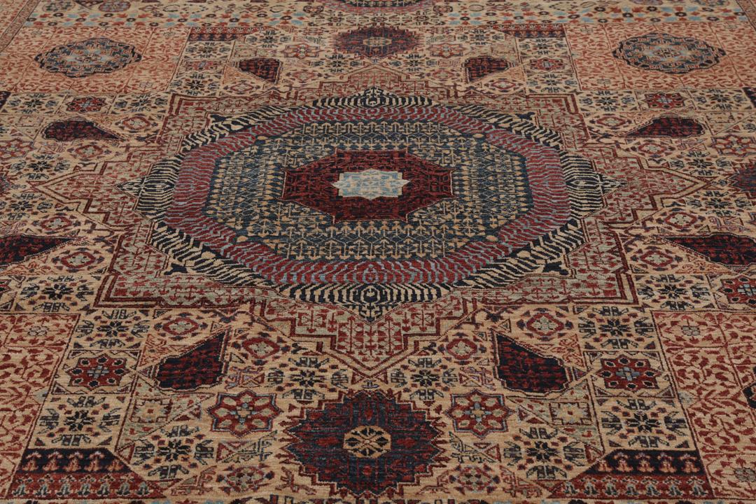 Handgeknoopt Afghaans Mamluk-tapijt in rood en beige