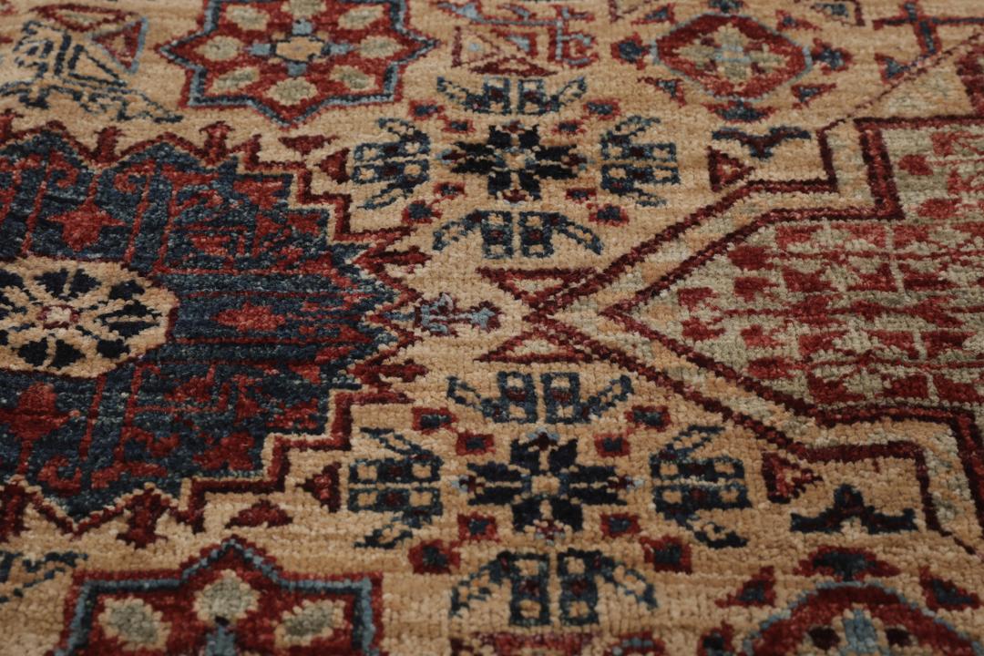 Handgeknoopt Afghaans Mamluk-tapijt in rood en beige