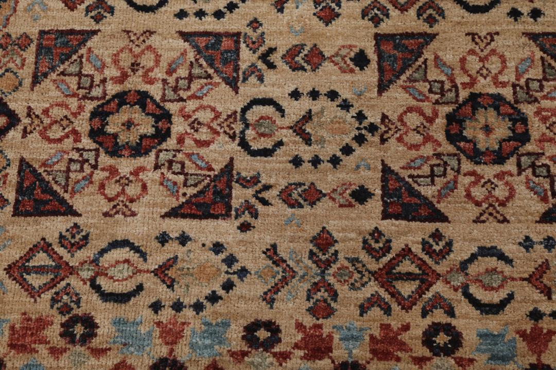Handgeknoopt Afghaans Mamluk-tapijt in rood en beige