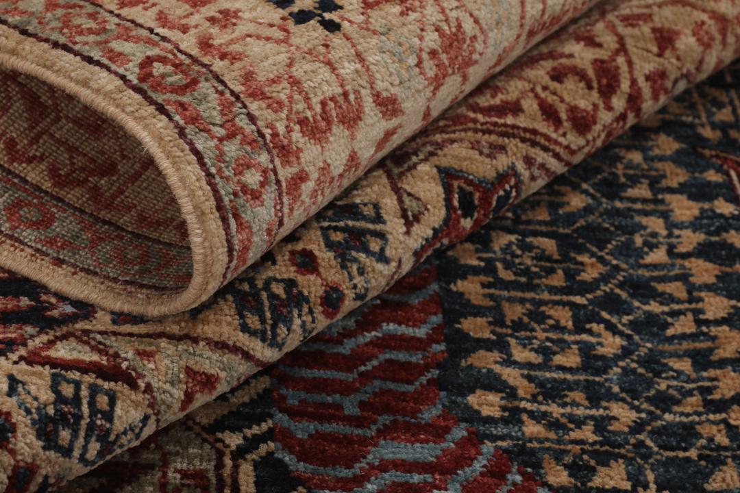 Handgeknoopt Afghaans Mamluk-tapijt in rood en beige