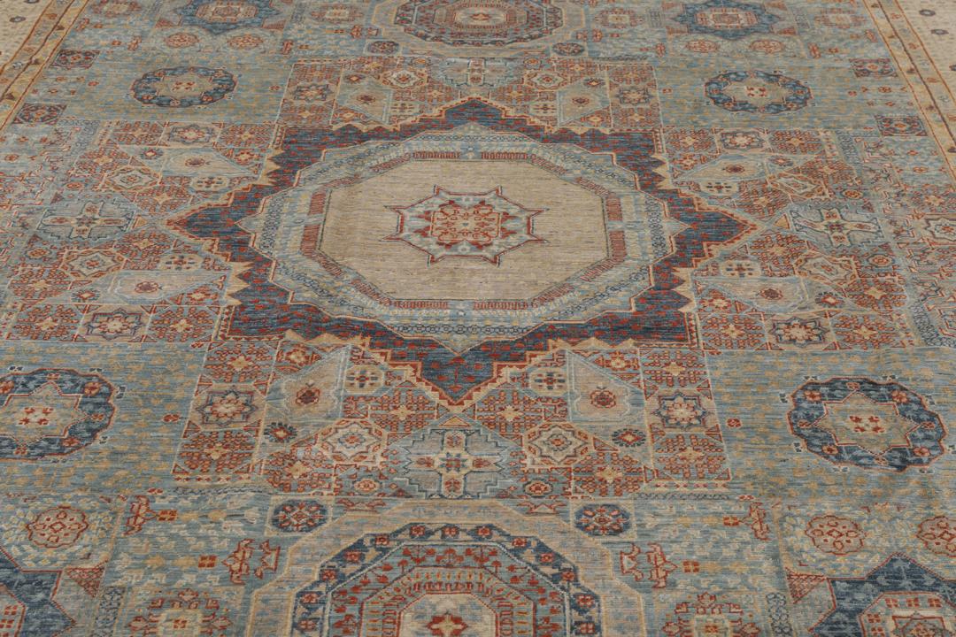 Håndknyttet afghansk Mamluk-tæppe i blåt og beige