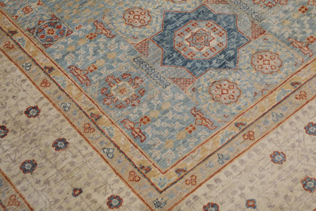 Håndknyttet afghansk Mamluk-tæppe i blåt og beige