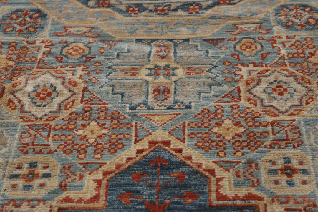 Håndknyttet afghansk Mamluk-tæppe i blåt og beige