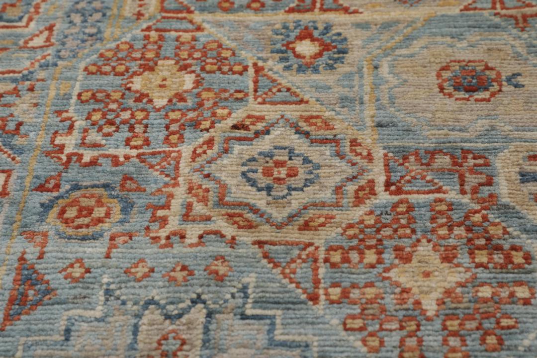 Håndknyttet afghansk Mamluk-tæppe i blåt og beige