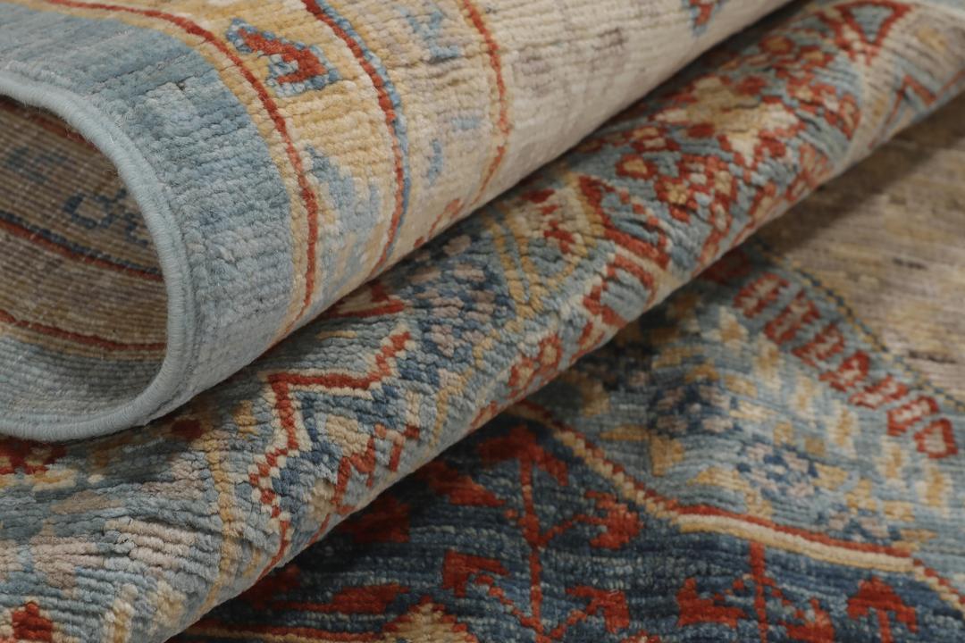 Håndknyttet afghansk Mamluk-tæppe i blåt og beige