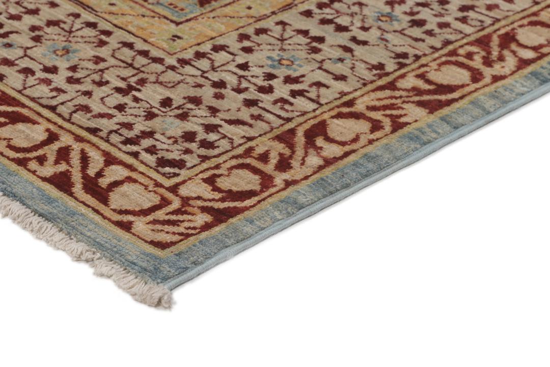 Alfombra afgana Mamluk anudada a mano en azul y rojo