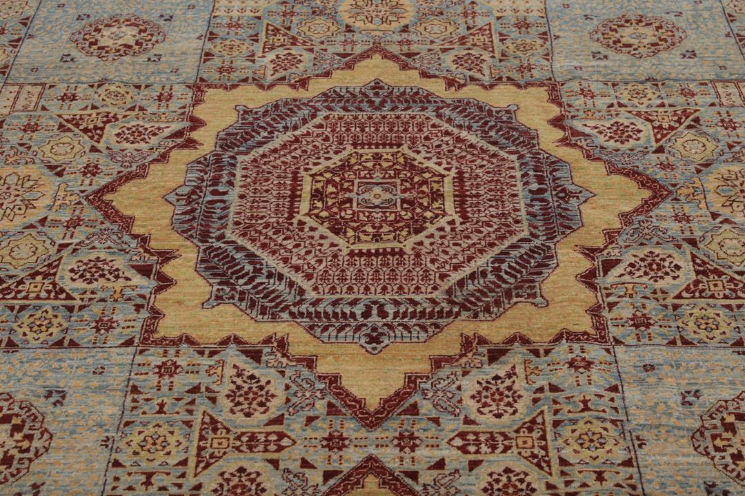 Alfombra afgana Mamluk anudada a mano en azul y rojo