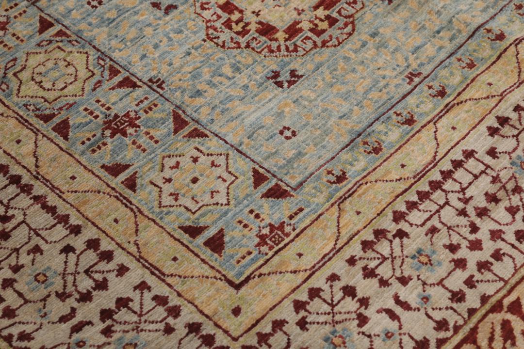 Alfombra afgana Mamluk anudada a mano en azul y rojo