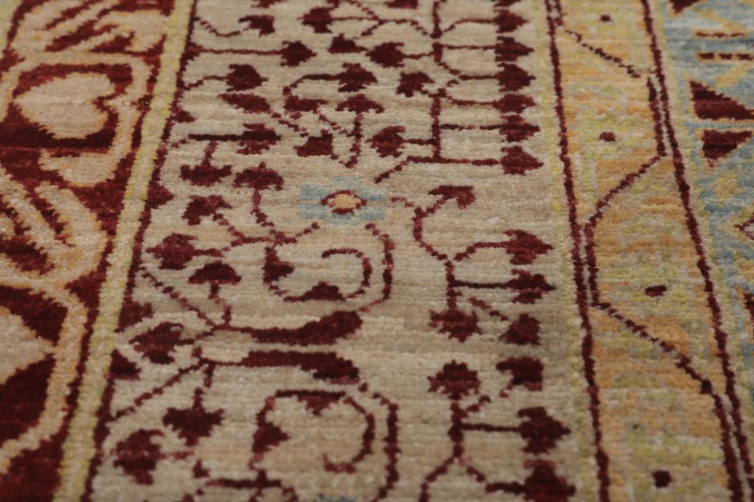 Alfombra afgana Mamluk anudada a mano en azul y rojo