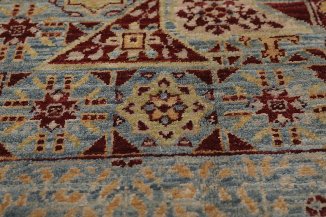 Alfombra afgana Mamluk anudada a mano en azul y rojo