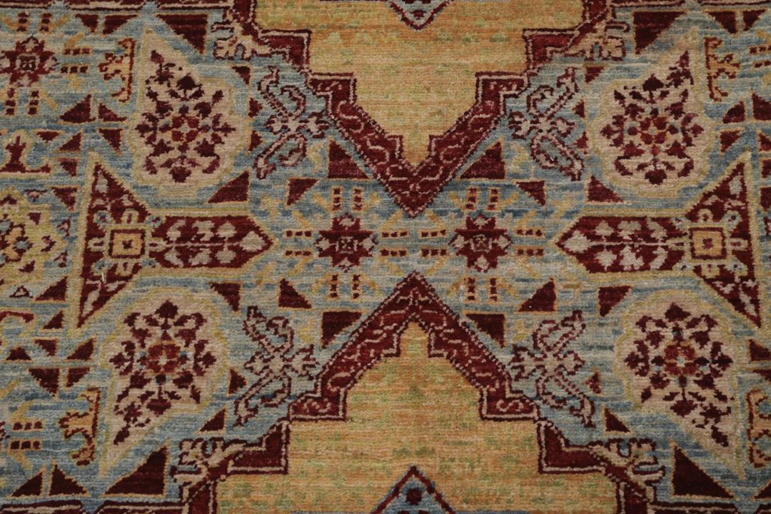 Alfombra afgana Mamluk anudada a mano en azul y rojo