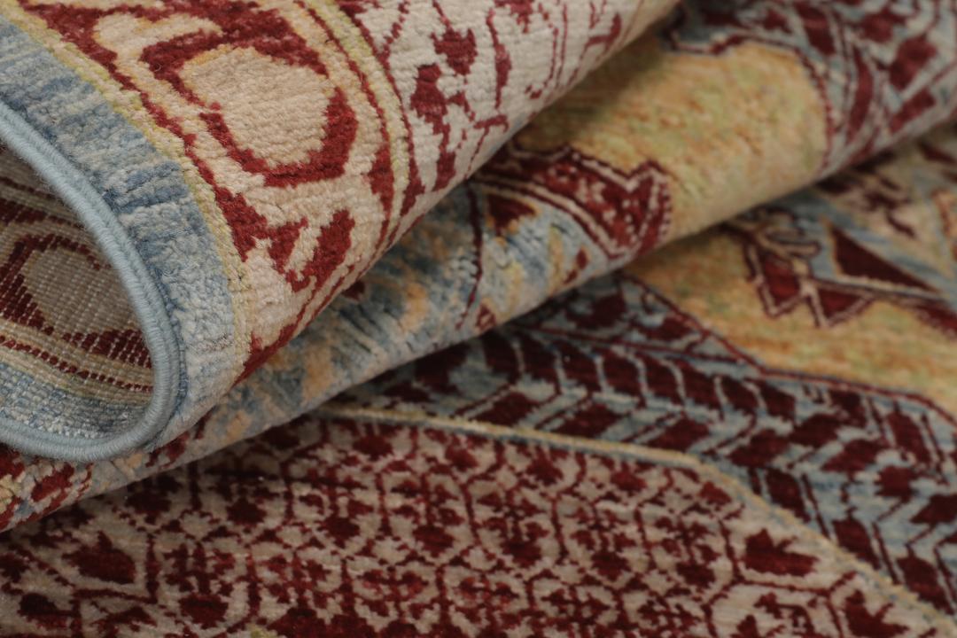 Alfombra afgana Mamluk anudada a mano en azul y rojo