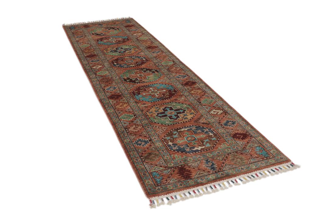 Handgeknoopte Afghaanse loper in rood met geometrische motieven