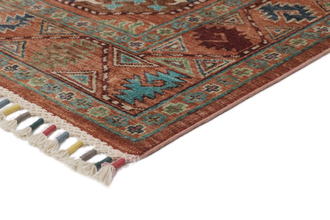 Handgeknoopte Afghaanse loper in rood met geometrische motieven