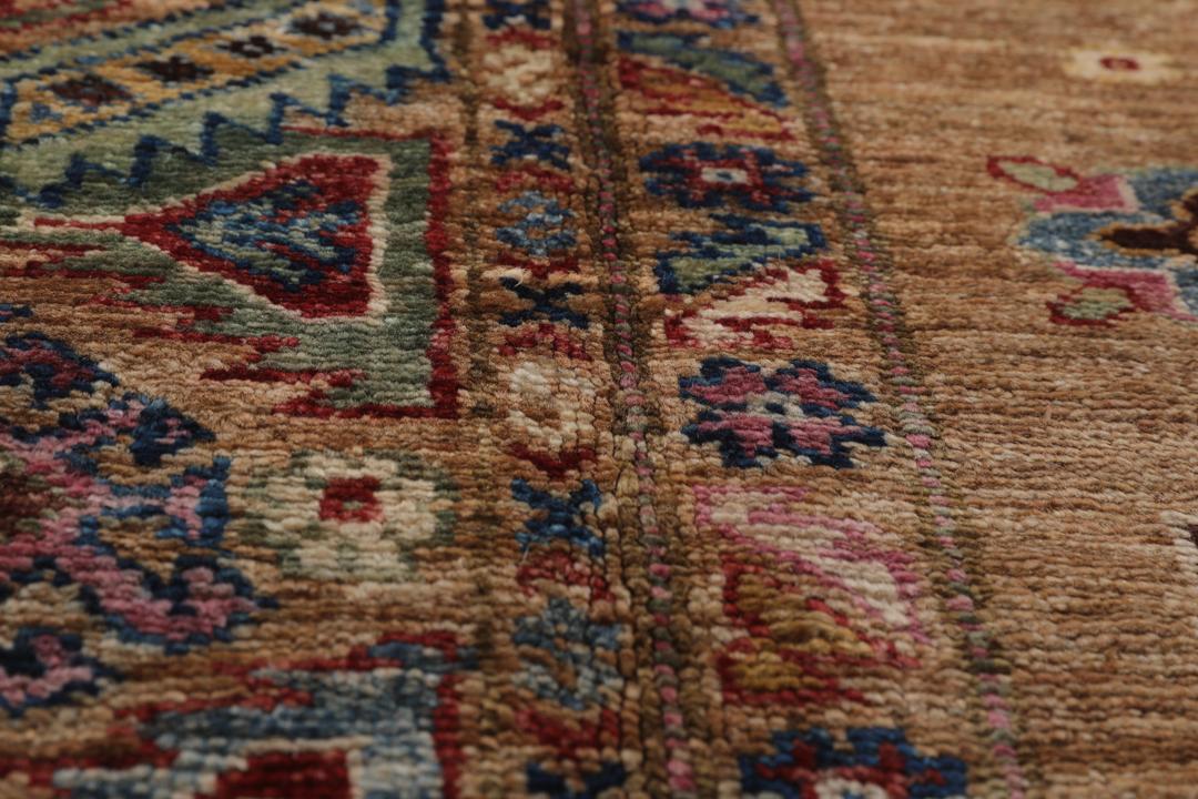 Covor Kazak Ariana înnodat manual din Afganistan cu câmp maro și motive geometrice