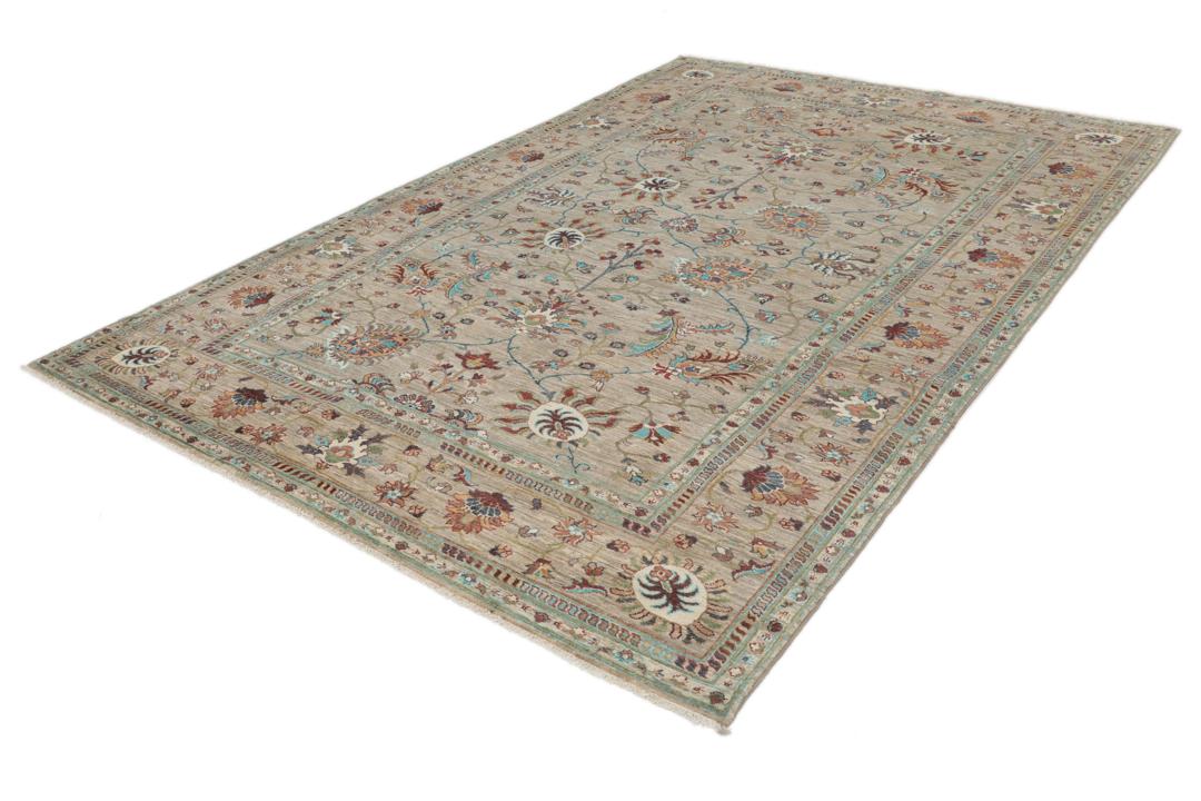 Met de hand geknoopt Afghaans tapijt met bloemmotieven in beige, rood en blauw