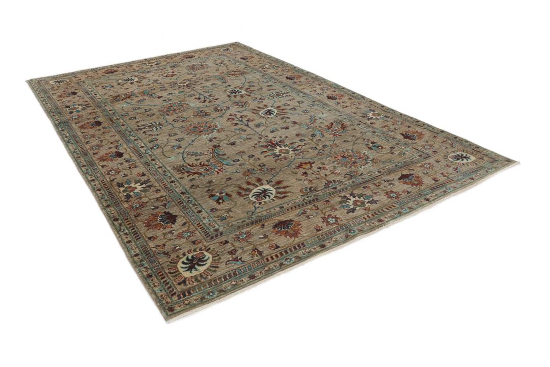Met de hand geknoopt Afghaans tapijt met bloemmotieven in beige, rood en blauw
