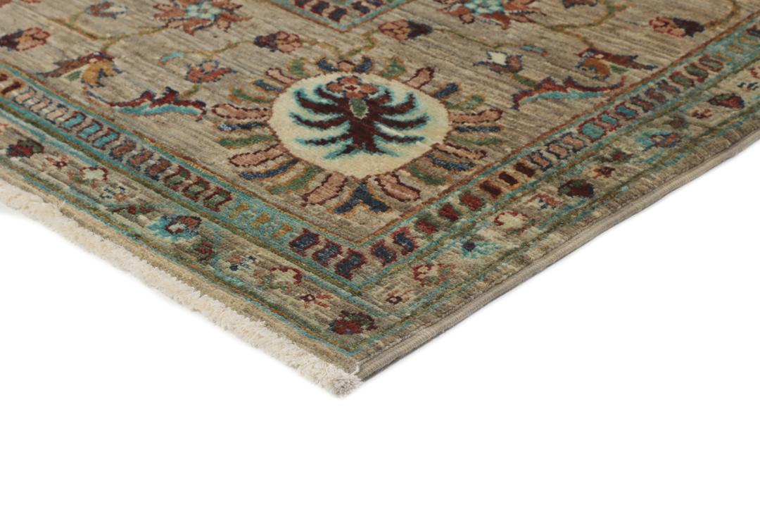 Met de hand geknoopt Afghaans tapijt met bloemmotieven in beige, rood en blauw