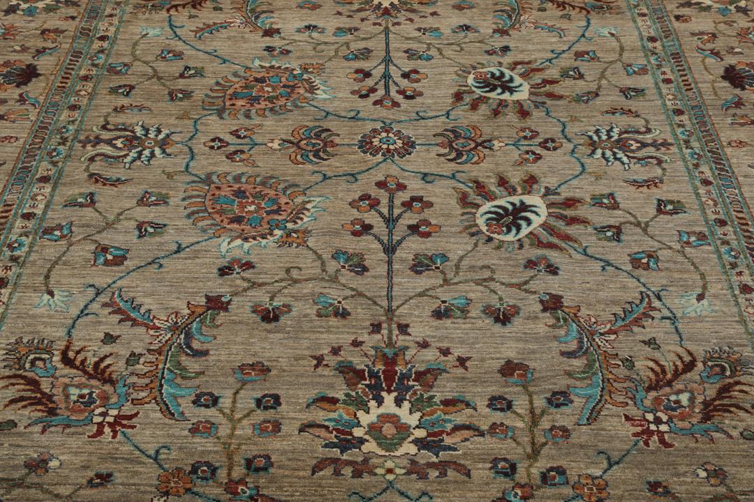 Met de hand geknoopt Afghaans tapijt met bloemmotieven in beige, rood en blauw