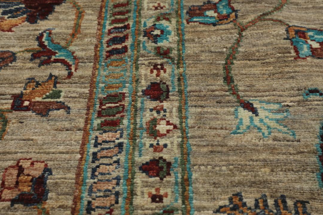 Met de hand geknoopt Afghaans tapijt met bloemmotieven in beige, rood en blauw