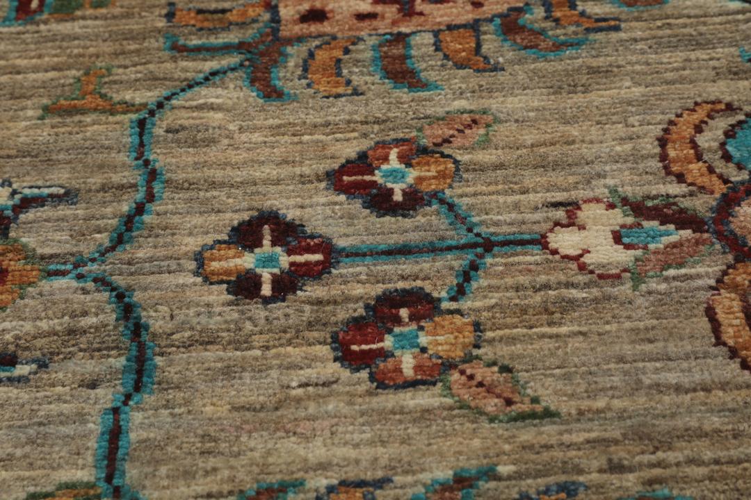 Met de hand geknoopt Afghaans tapijt met bloemmotieven in beige, rood en blauw