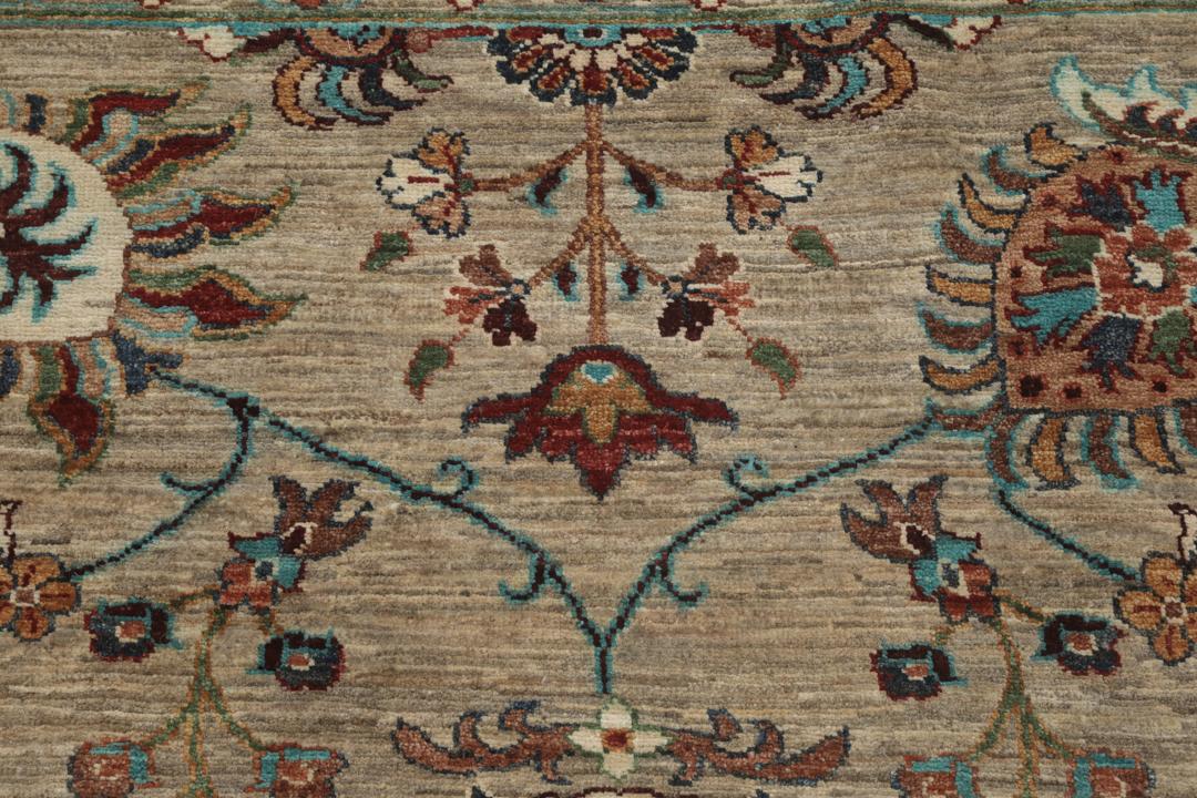 Met de hand geknoopt Afghaans tapijt met bloemmotieven in beige, rood en blauw