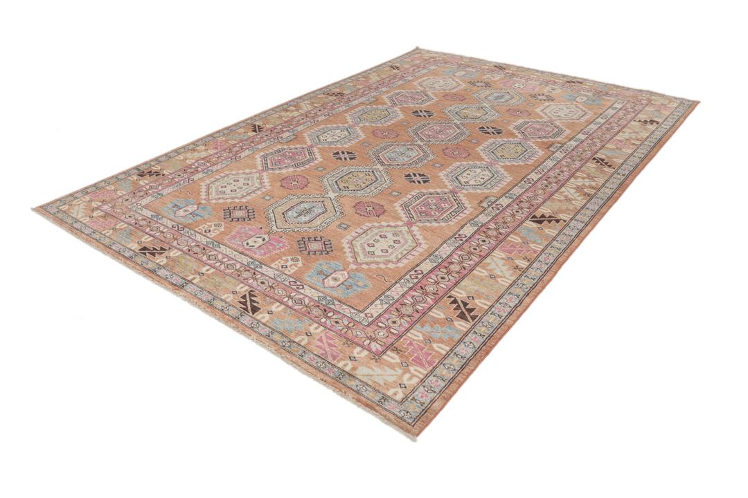 Covor Kazak Ariana înnodat manual din Afganistan cu un model geometric multicolor